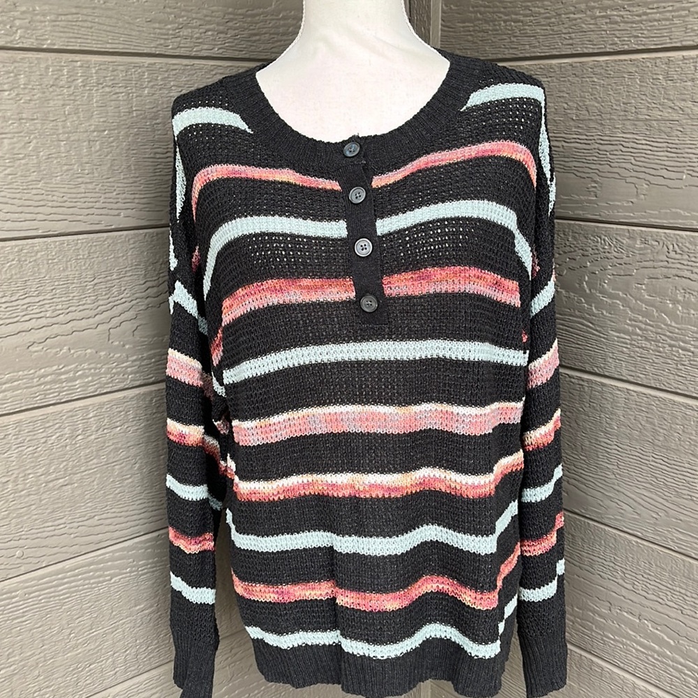 American Eagle Striped Henley Sweater